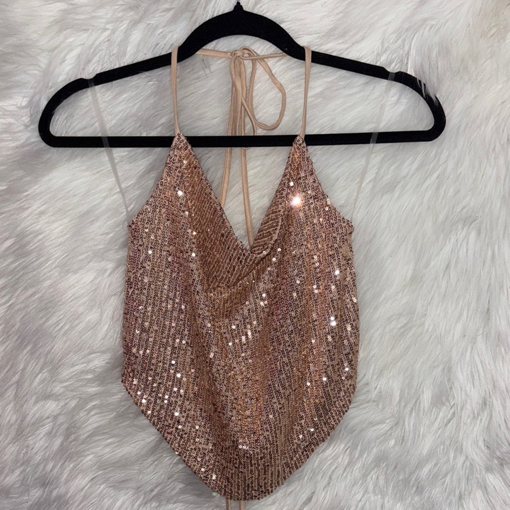 Glittery Glam Sequin Crop Top - Bronze
